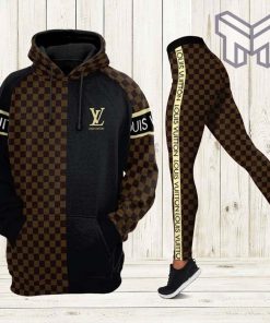 Louis vuitton luxury brand brown chess pattern 3d hoodie leggings set lv gift hot 2023