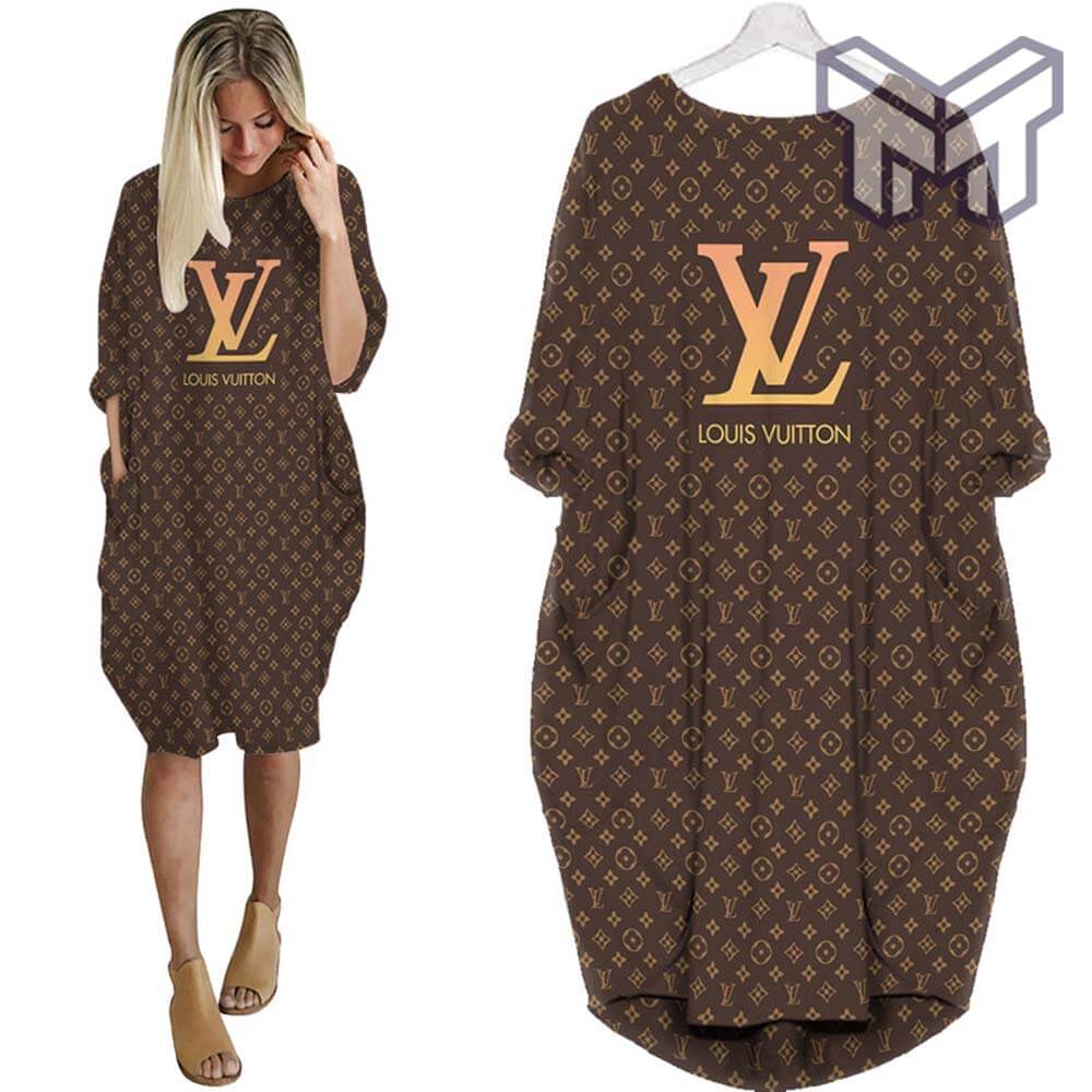 HOT Hello Kitty Louis Vuitton brown pattern batwing pocket dress