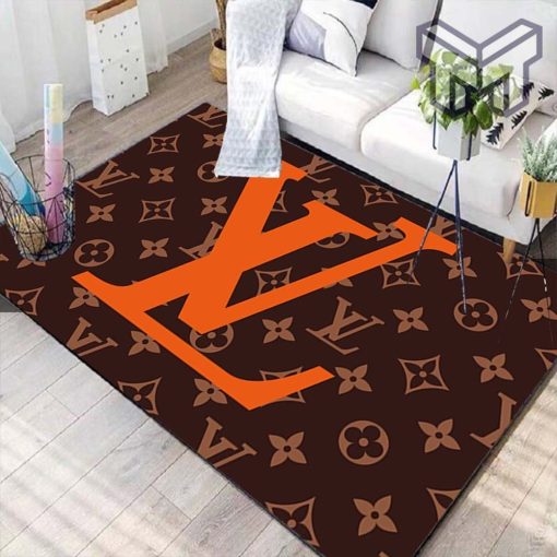 Louis vuitton orange logo new fashion area rug carpet living room rug us gift decor