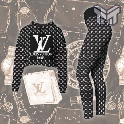 Louis vuitton paris croptop hoodie leggings for women luxury brand lv clothing clothes outfit hot 2023