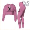 Louis vuitton pink croptop hoodie leggings for women luxury brand lv clothing clothes outfit hot 2023