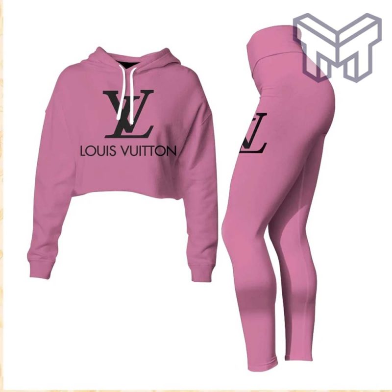 Louis Vuitton Blue Croptop Hoodie Leggings For Women Luxury Brand