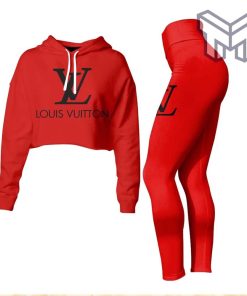 Louis vuitton red croptop hoodie leggings for women luxury brand lv clothing clothes outfit hot 2023