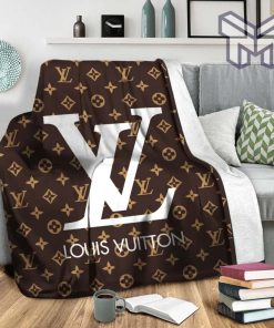 Louis vuitton white logo brown blanket hot 2023 for home decor special gift