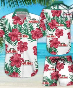 Papa John's Tropical Flower Aloha Hawaiian Shirts and short Summer Hawaiian Beach day 3D Hawaiian Shirt