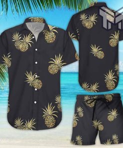 Pineapple Hawaiian Shirt Tropical Pineapple Fruit On Black Background Hawaiian ShirtGifts For Fruit Lovers