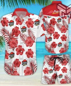 Pizza Hut Tropical Flower Aloha Hawaiian Shirts and short Summer Hawaiian Beach day 3D Hawaiian Shirt