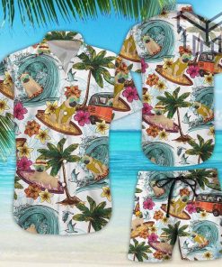 Pug In Hawaiian Shirt Beach Hawaii Pugs Flower Button Down Shirt Surfing Gifts For Dad