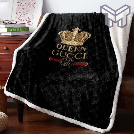 Queen Gucci Logo Fashion Luxury Brand Premium Blanket Fleece Living Room Luxury Blanket For Home