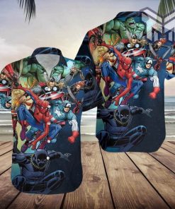 Superhero Button-Down Shirt, Funny Superhero Hawaiian Shirt Black, Superhero Hawaiian Button-Down Shirt