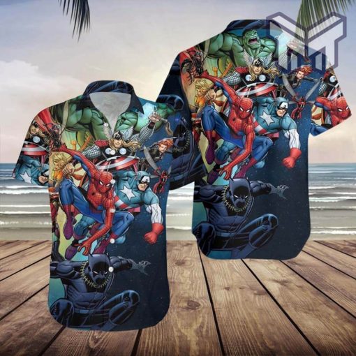 Superhero Button-Down Shirt, Funny Superhero Hawaiian Shirt Black, Superhero Hawaiian Button-Down Shirt