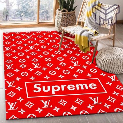 Supreme lv red area rug living room rug christmas gift us decor