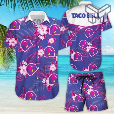 Taco Bell Tropical Flower Aloha Hawaiian Shirts and short Summer Hawaiian Beach day 3D Hawaiian Shirt