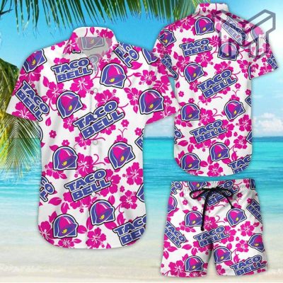 Taco Bell Tropical Flower Aloha Hawaiian Shirts and short, Summer Hawaiian Beach day 3D Hawaiian Shirt