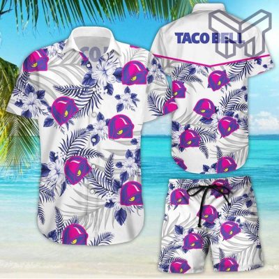 Taco Bell Tropical Flower Aloha Hawaiian Shirts and short, Summer Hawaiian Beach day  Hawaiian Shirt