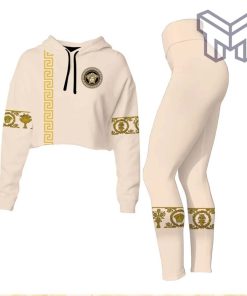 Versace beige croptop hoodie leggings for women luxury brand clothing clothes outfit hot 2023