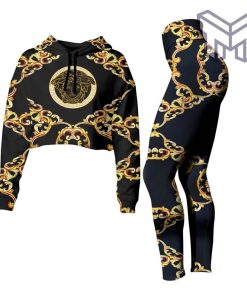 Versace black croptop hoodie leggings for women luxury brand clothing clothes outfit hot 2023