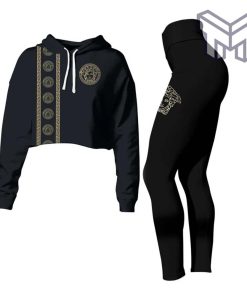 Versace black croptop hoodie leggings for women luxury brand clothing clothes outfit hot 2023 Type01