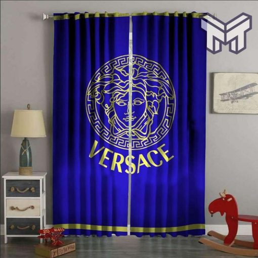 Versace blue printed premium logo fashion luxury brand window curtain window decor,curtain waterproof with sun block