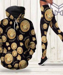 Versace logo seamless pattern 3D hoodie and leggings set hot 2023