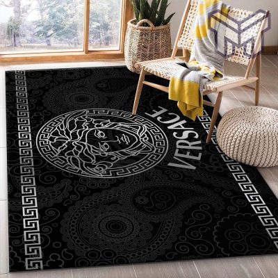 Versace logo silver fashion brand living room rug christmas gift us decor