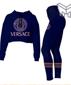 Versace navy croptop hoodie leggings for women luxury brand clothing clothes outfit hot 2023