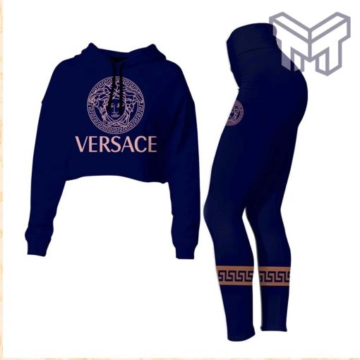 Versace navy croptop hoodie leggings for women luxury brand clothing clothes outfit hot 2023