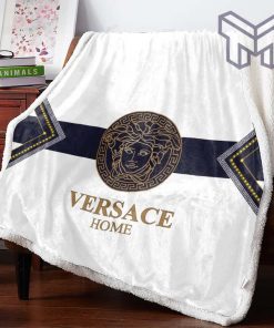 White Versace Logo Fashion Luxury Brand Premium Blanket Fleece Living Room Luxury Blanket For Home