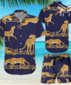 Yellow Leopard Print Shirt Leopard Animal On Purple Background Hawaiian Shirts and short