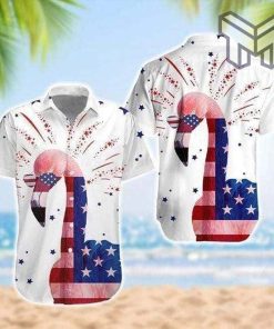 4th Of July Flamingo Hawaiian Graphic Print Short Sleeve Hawaiian Shirt