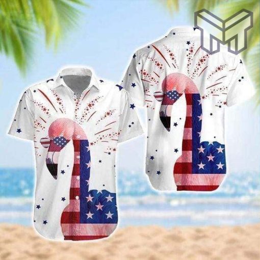 4th Of July Flamingo Hawaiian Graphic Print Short Sleeve Hawaiian Shirt