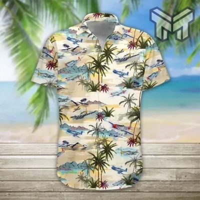 Aircraft Hawaiian Graphic Print Short Sleeve Hawaiian Casual Shirt