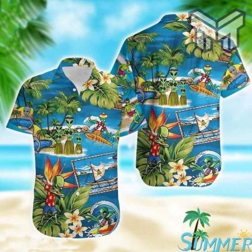 Alien Summer Tropical Hawaiian Graphic Print Short Sleeve Hawaiian Casual Shirt