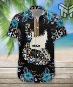 Bass Guitar Hawaiian Graphic Print Short Sleeve Hawaiian Shirt