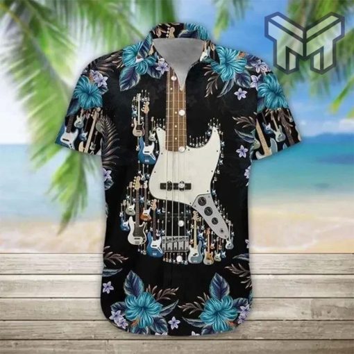 Bass Guitar Hawaiian Graphic Print Short Sleeve Hawaiian Shirt