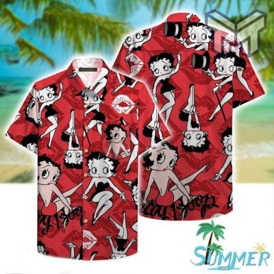 Betty Boop Hawaiian Graphic Print Short Sleeve Hawaiian Casual Shirt