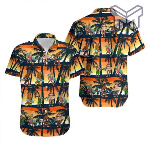 Bigfoot Activities Camping Hawaiian Graphic Print Short Sleeve Hawaiian Shirt Type01