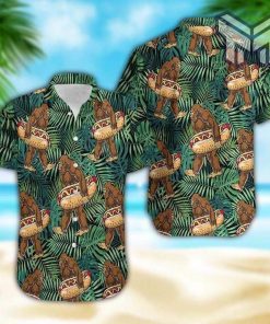 Bigfoot Carrying Hotdog Camping Tropical Hawaiian Graphic Print Short Sleeve Hawaiian Shirt
