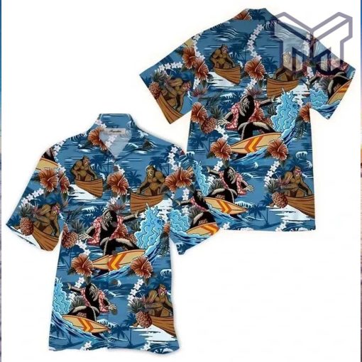 Bigfoot Hawaiian Graphic Print Short Sleeve Hawaiian Shirt Type01