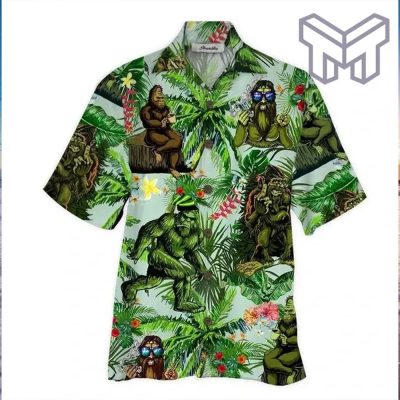 Bigfoot Hawaiian V Graphic Print Short Sleeve Hawaiian Shirt