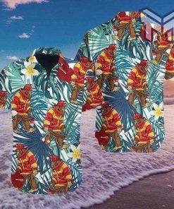 Bigfoot Proud Firefighter Summer Vibe Tropical Hawaiian Graphic Print Short Sleeve Hawaiian Shirt