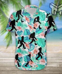 Bigfoot Tropical Hawaiian Graphic Print Short Sleeve Hawaiian Casual Shirt