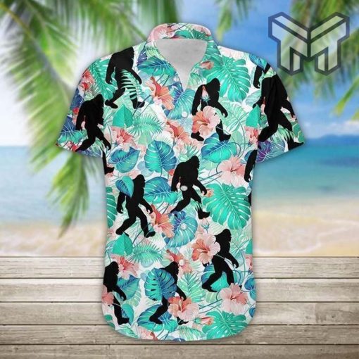 Bigfoot Tropical Hawaiian Graphic Print Short Sleeve Hawaiian Casual Shirt