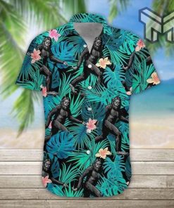 Bigfoot Tropical Hawaiian Graphic Print Short Sleeve Hawaiian Casual Shirt Type01