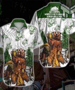 Boho Go Camping Worst Case Scenarid A Bear Kills You Hawaiian Graphic Print Short Sleeve Hawaiian Casual Shirt
