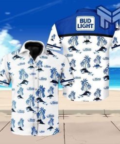 Bud Light Beer Floral Hawaiian Graphic Print Short Sleeve Hawaiian Casual Shirt