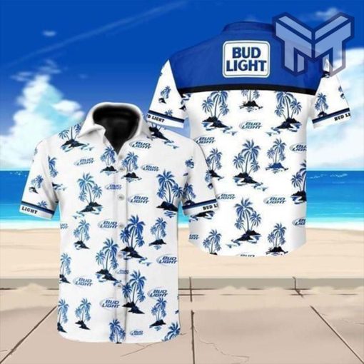 Bud Light Beer Floral Hawaiian Graphic Print Short Sleeve Hawaiian Casual Shirt