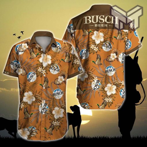 Busch Hunting Mallard Hawaiian Graphic Print Short Sleeve Hawaiian Casual Shirt