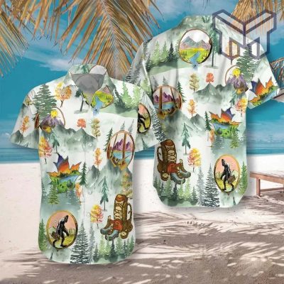 Camping And Hiking Trekking Hawaiian Graphic Print Short Sleeve Hawaiian Shirt