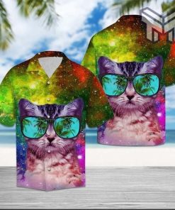 Cat Galaxy Hawaiian Graphic Print Short Sleeve Hawaiian Shirt